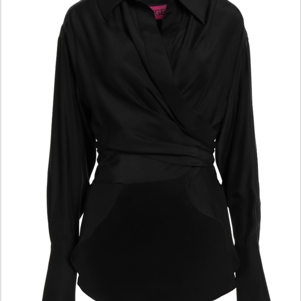 Gauge81 Black silk Wrap Blouse